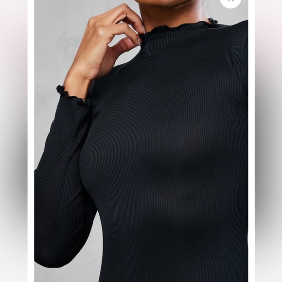 PLT Black Rib Lettuce Hem Long Sleeve Midaxi Dress size 12 NEW with tag sexy - Picture 4 of 6